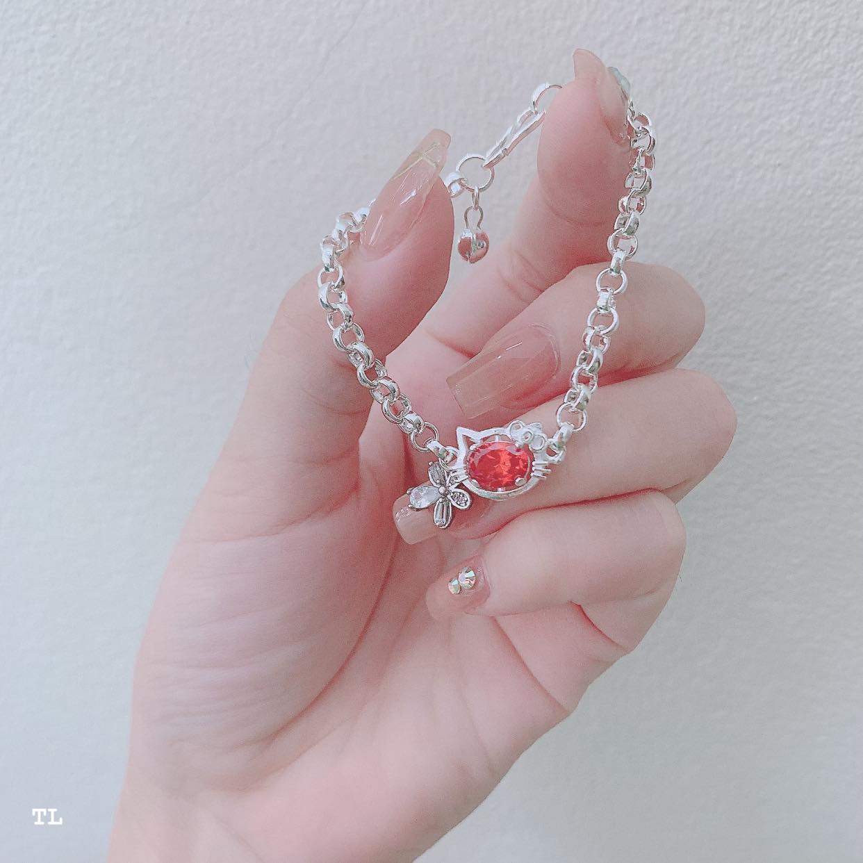 Lắc tay trẻ em mặt kitty chất liệu bằng bạc MS140