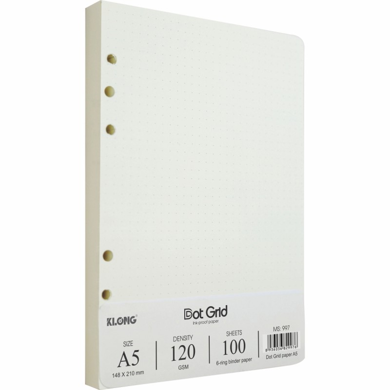 Sổ / Ruột sổ Binder File Dot Grid nhựa kẹp A5 - 100 tờ Klong 993 / 995 / 997