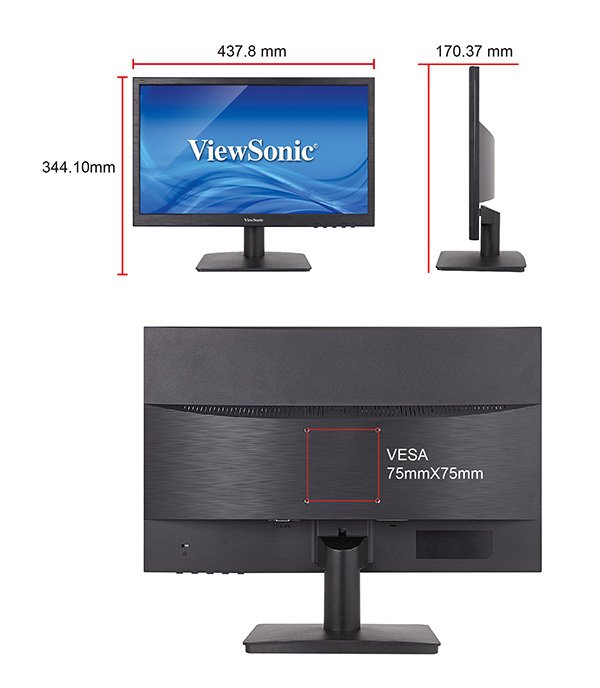 Màn hình LCD 18.5” ViewSonic VA1903a Chính hãng (TN - VGA, 1366x768, 75Hz, Kèm cáp VGA, Treo tường)