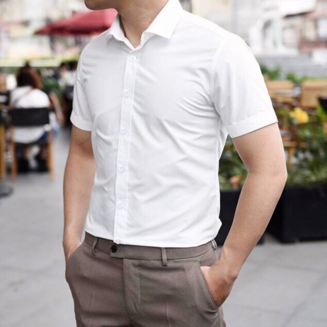ÁO SƠ MI NAM NGẮN TAY CHẤT VẢI LỤA TRƠN THOÁNG MÁT
