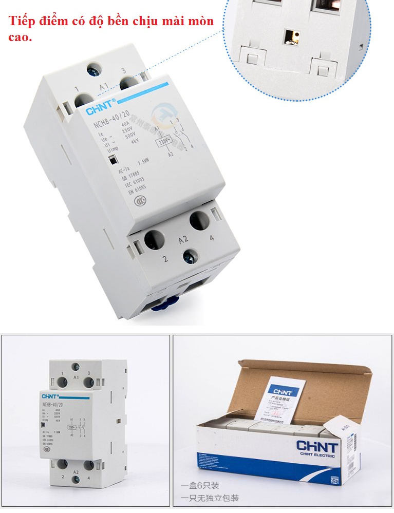 Khởi động từ, contactor 1 pha CHINT NCH8 40A/220V (Xám)