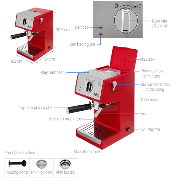 Máy Pha Cà Phê Delonghi ECP33.21.R – bảo hành 12 tháng