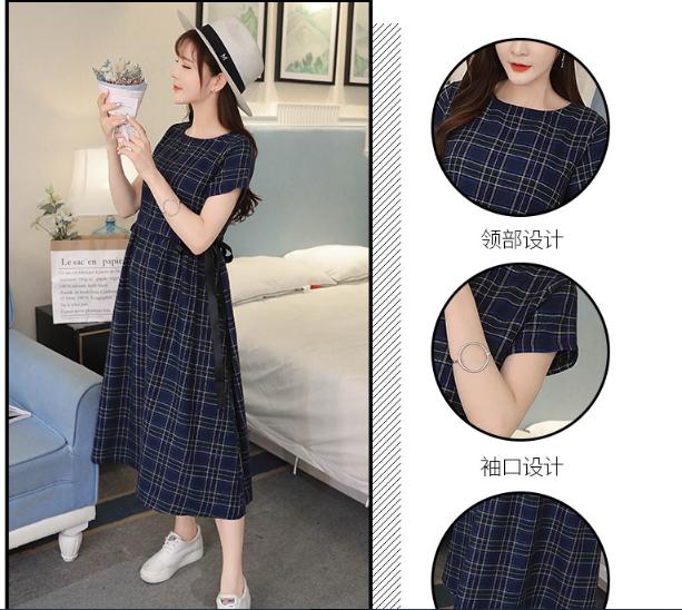 Đầm bầu công sở caro dáng dài xanh rin