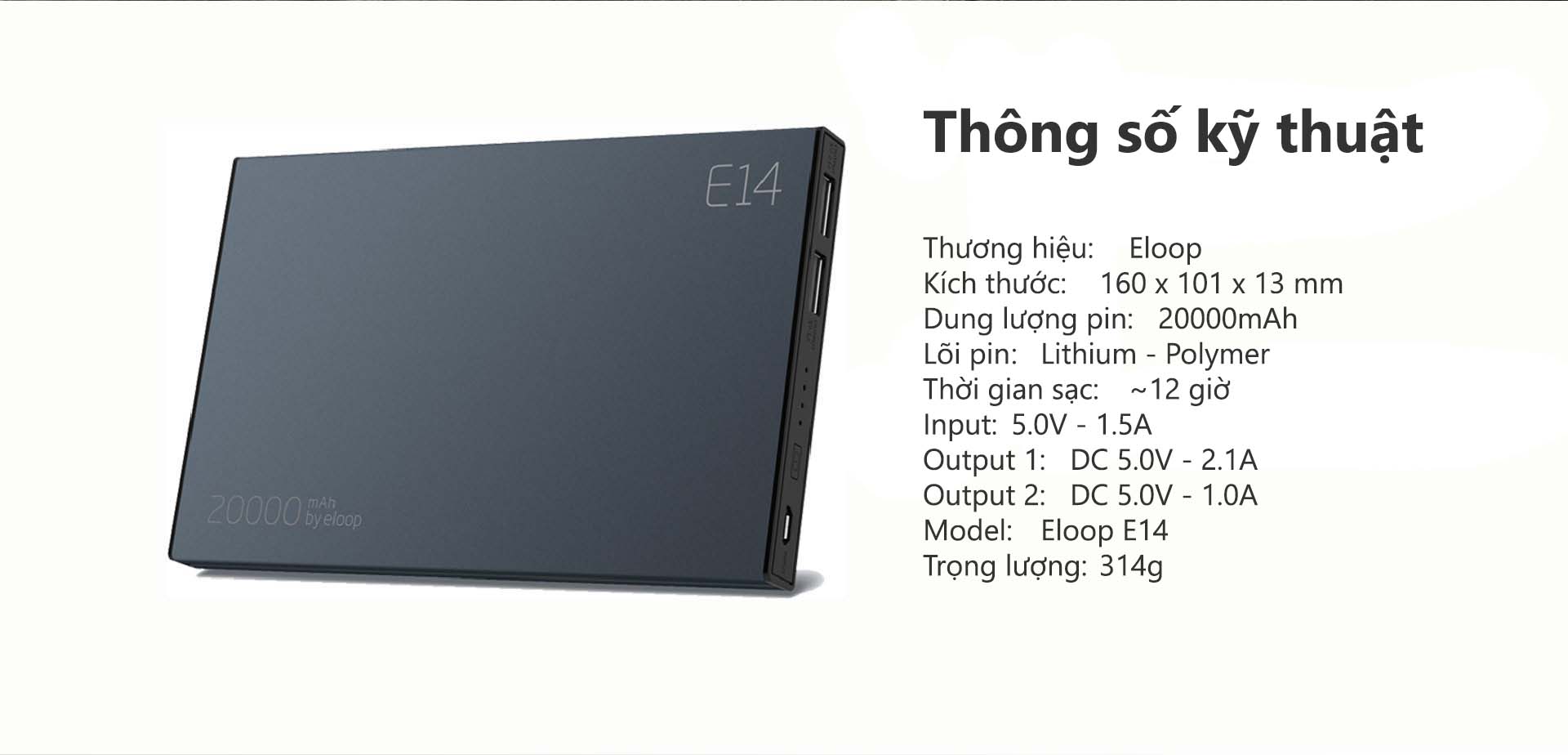 Pin Sạc Dự Phòng Eloop E14 20.000mAh - Hãng Phân Phối Chính Thức