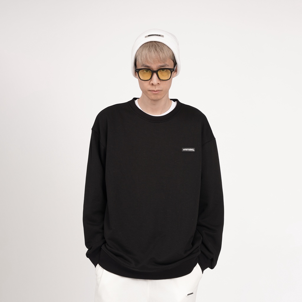 Áo sweater dài tay N7 Studio nỉ trơn basic nam nữ form rộng oversize 002