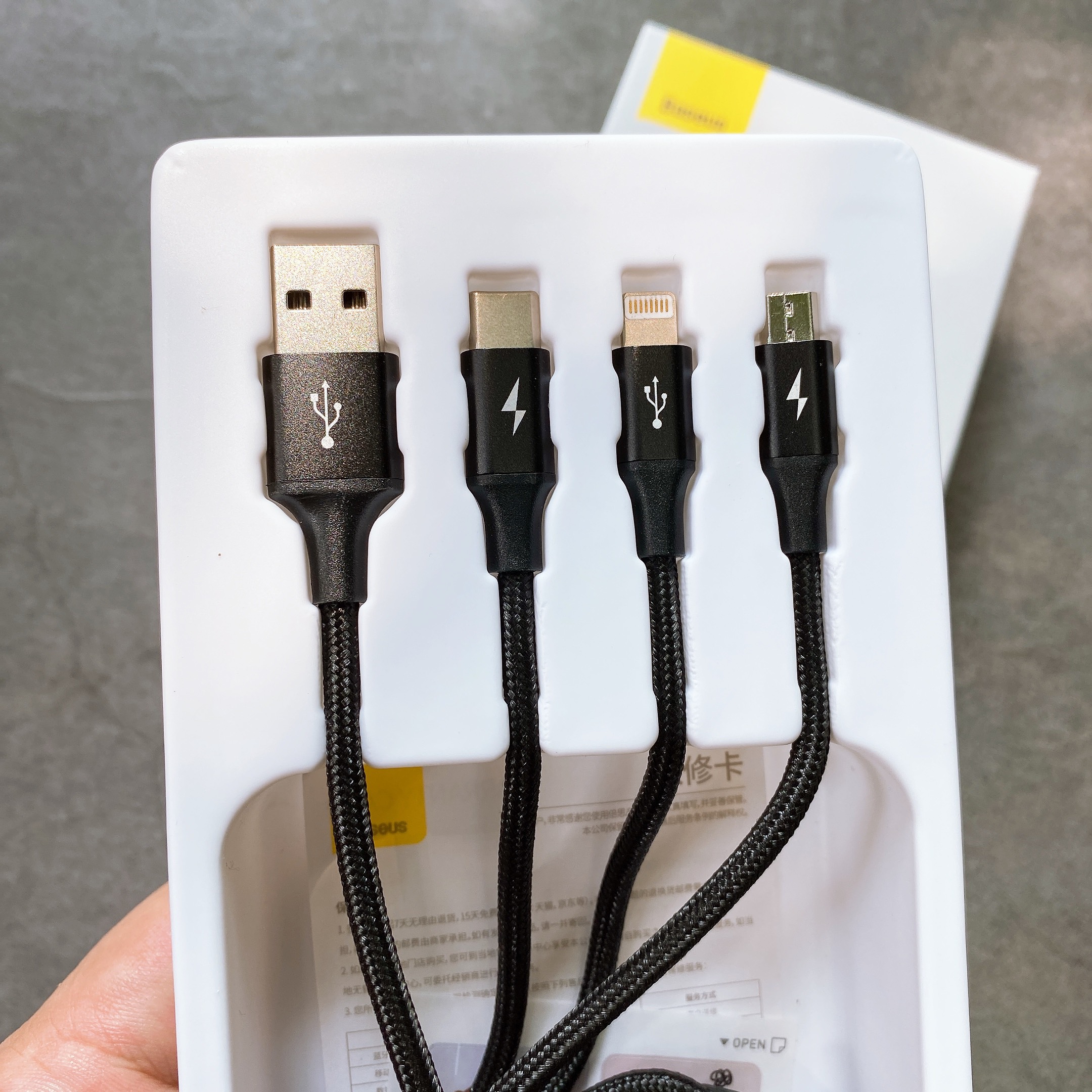 Cáp sạc Baseus 3 Đầu bọc dù USB sang Lightning Iphone - Type C - Micro bọc dù 3.5A Rapid Series 3in1 đa dụng siêu bền