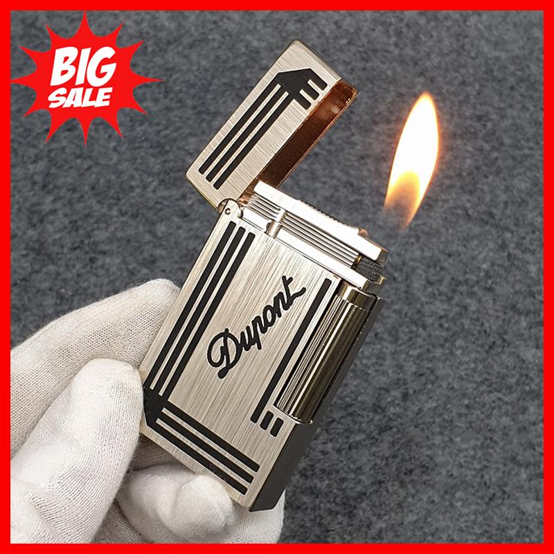 Bật lửa hộp quẹt Dupont sơn đen chữ Dupont chéo màu trắng D130T dùng gas đá cao cấp
