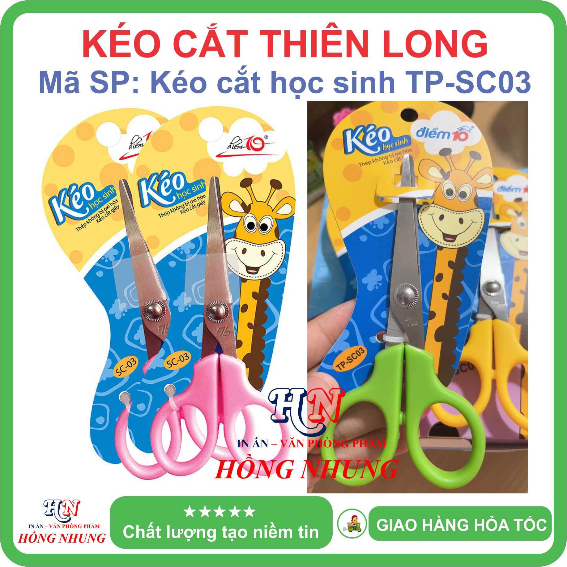 Kéo cắt thiên long tp-sc03, kéo dành học sinh, văn phòng, gia đình