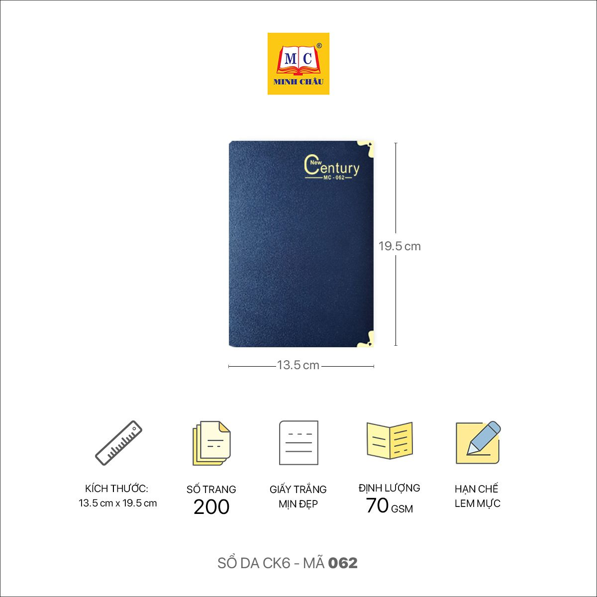 Sổ Da Minh Châu CK6 nẹp góc đồng, cứng cáp, chắc chắn