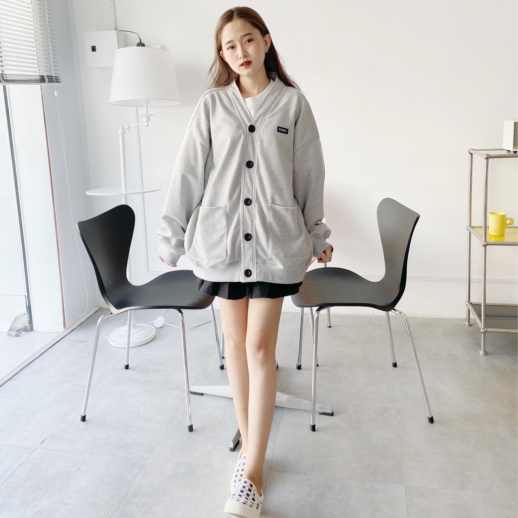 Áo nỉ cài nút Cardigan Jacket D'BAKU BASIC LOGO (Tặng kèm túi Tote)