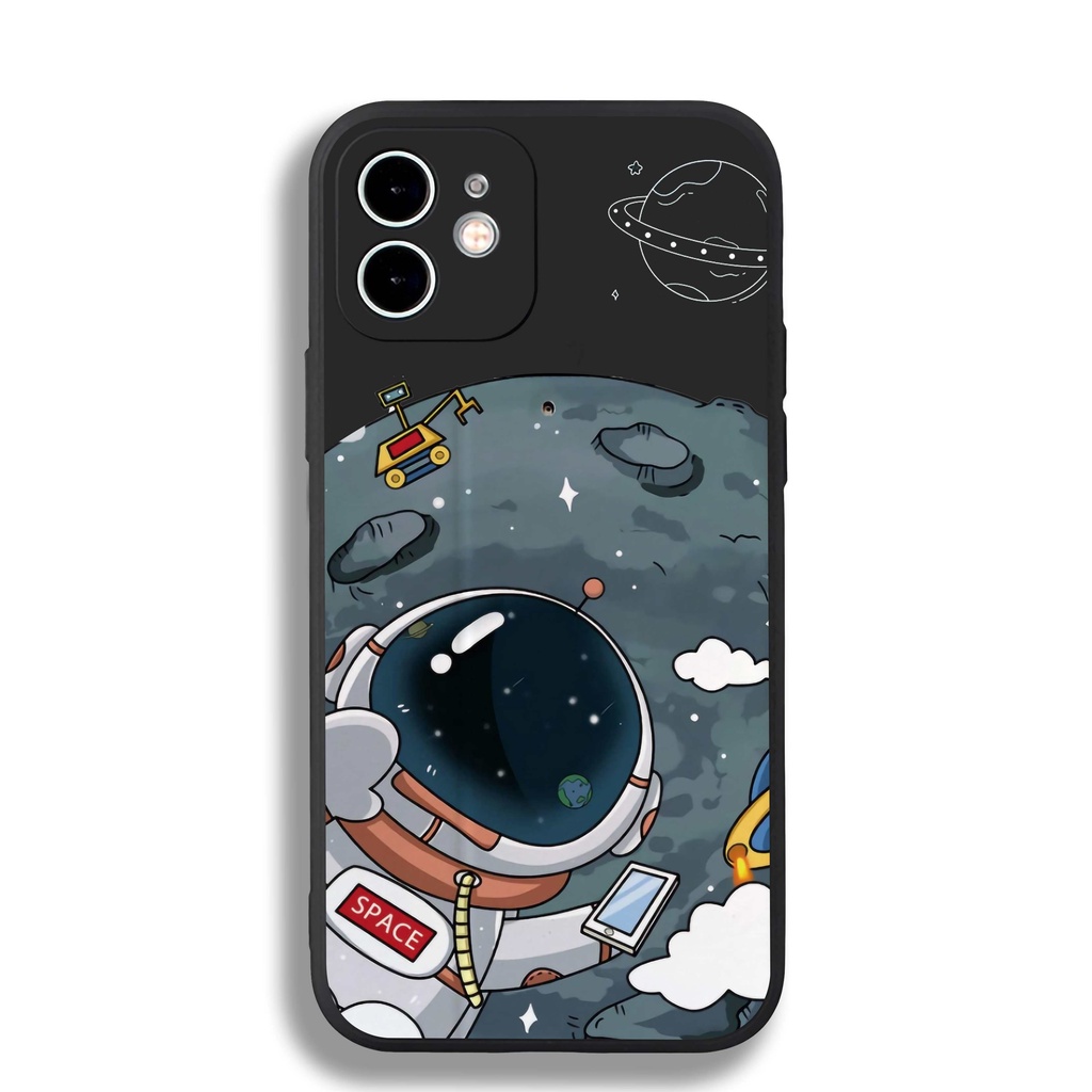 Ốp lưng iPhone Phi hành gia Cute cạnh viền vuông silicon mềm dẻo cho iphone 6/6s/7/8/X/XS/11/12/13 Pro Plus Max