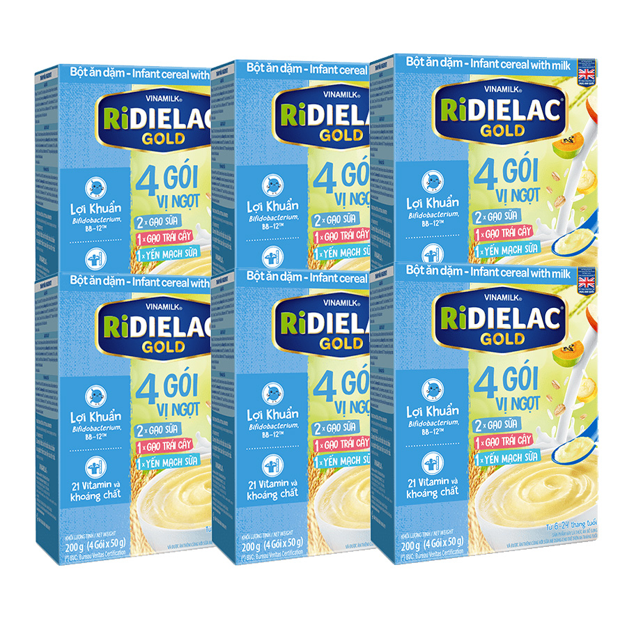 Combo 6 Hộp Bột Ăn Dặm RiDielac Gold 4 Vị Ngọt - Hộp Giấy 200g