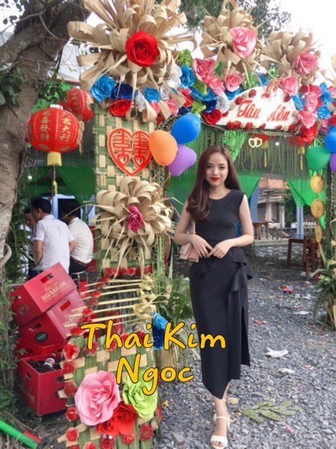 Đầm dự tiệc dáng ôm xẻ tà 1 bên bèo