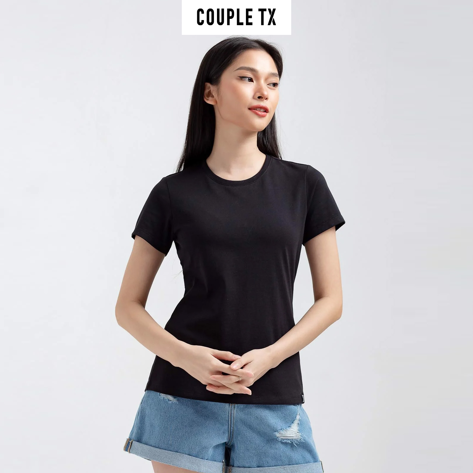 Áo Thun Nữ COUPLE TX -  Áo Thun Trơn Kiểu Basic, Chất Cotton, Cổ Tròn