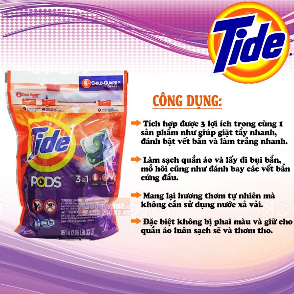Viên giặt Tide Mỹ gói 42 viên