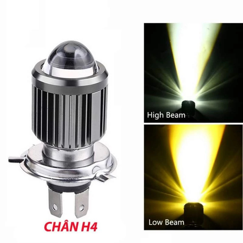 Đèn Pha Bi Cầu Mini H4 Xe Máy Cos Vàng Pha Trắng M3Mini