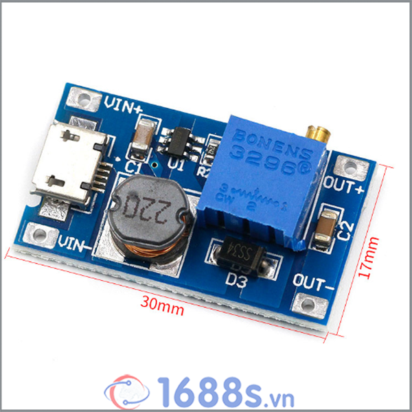 Mạch tăng áp mini mt3608 dc-dc 2a - 1688s.vn