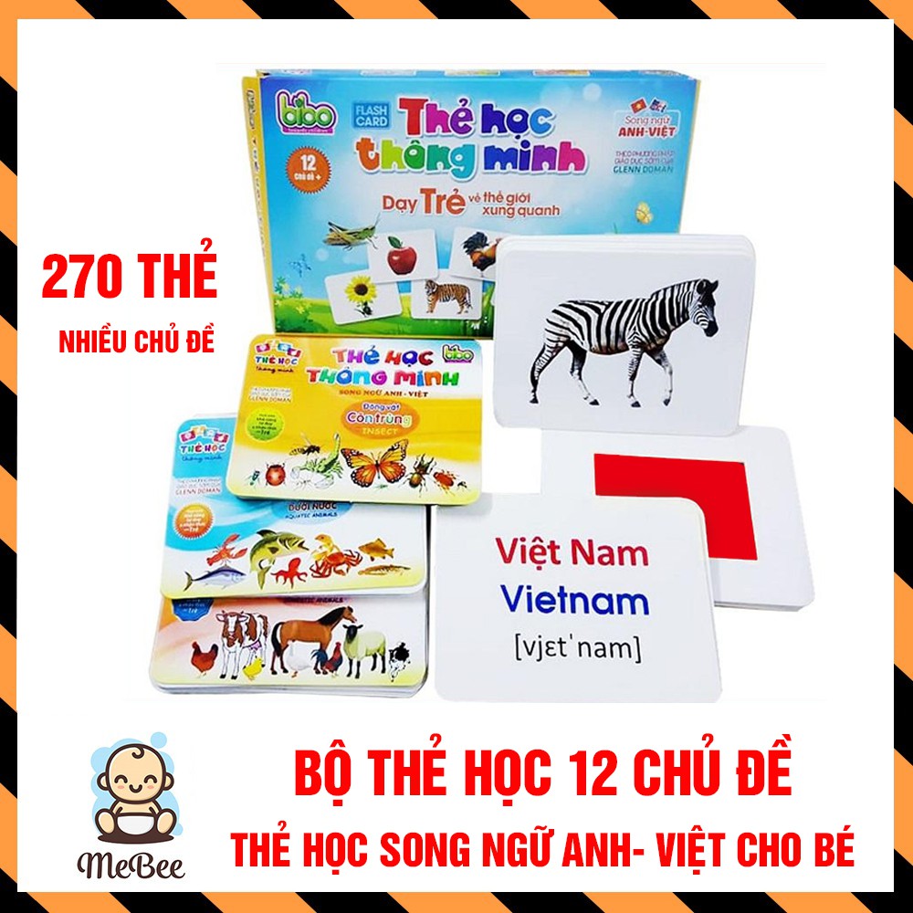 [ LOẠI TO ] Bộ thẻ học thông minh 12 chủ đề cho bé loại to tặng kèm bộ chữ cái và số (270 thẻ)
