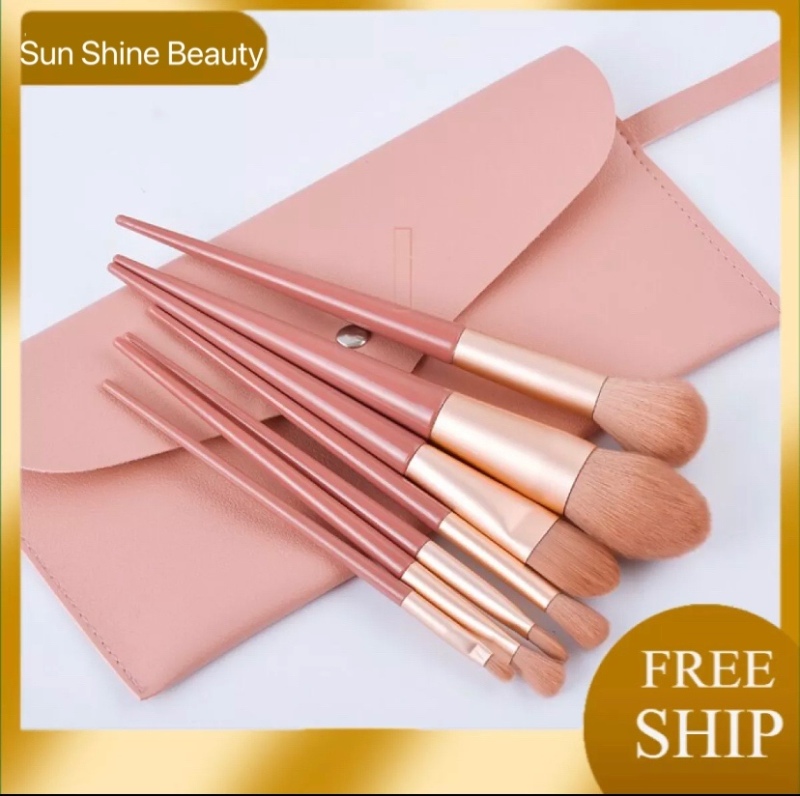 Bộ 7 Cọ Trang Điểm kèm túi Pu , cọ trang điểm chuyên nghiệp bằng nhựa và len nylon, đầu cọ mềm mại chất lượng cao SUN SHINE BEAUTY