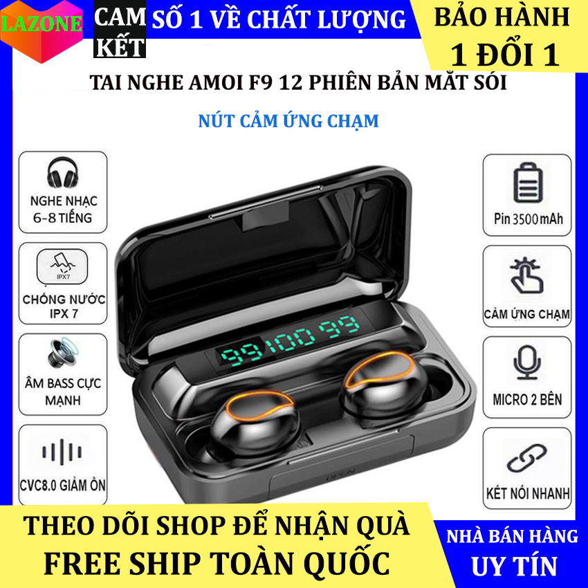 Tai nghe bluetooth F9 phiên bản thứ 12 mắt sói trong đêm tai nghe không dây chống nước, chống bụi, chống ồn, âm thanh HD kén sạc dung lượng cao kiêm sạc dự phòng nghe hay hơn tai nghe i11, i12, f9, f95, f9 pro