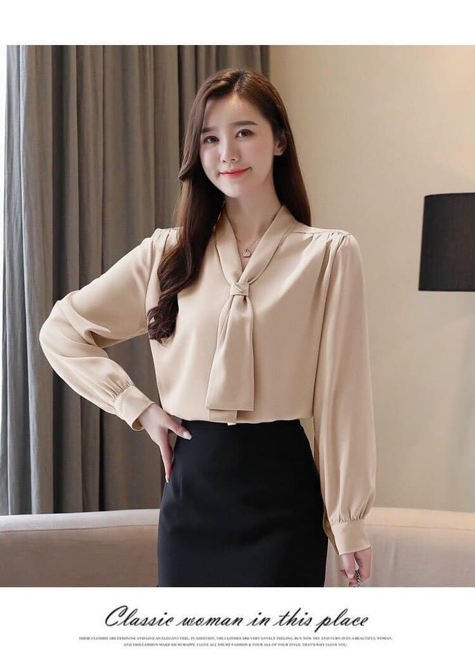 Áo Sơ Mi Công Sở Cột Nơ Tay Voan