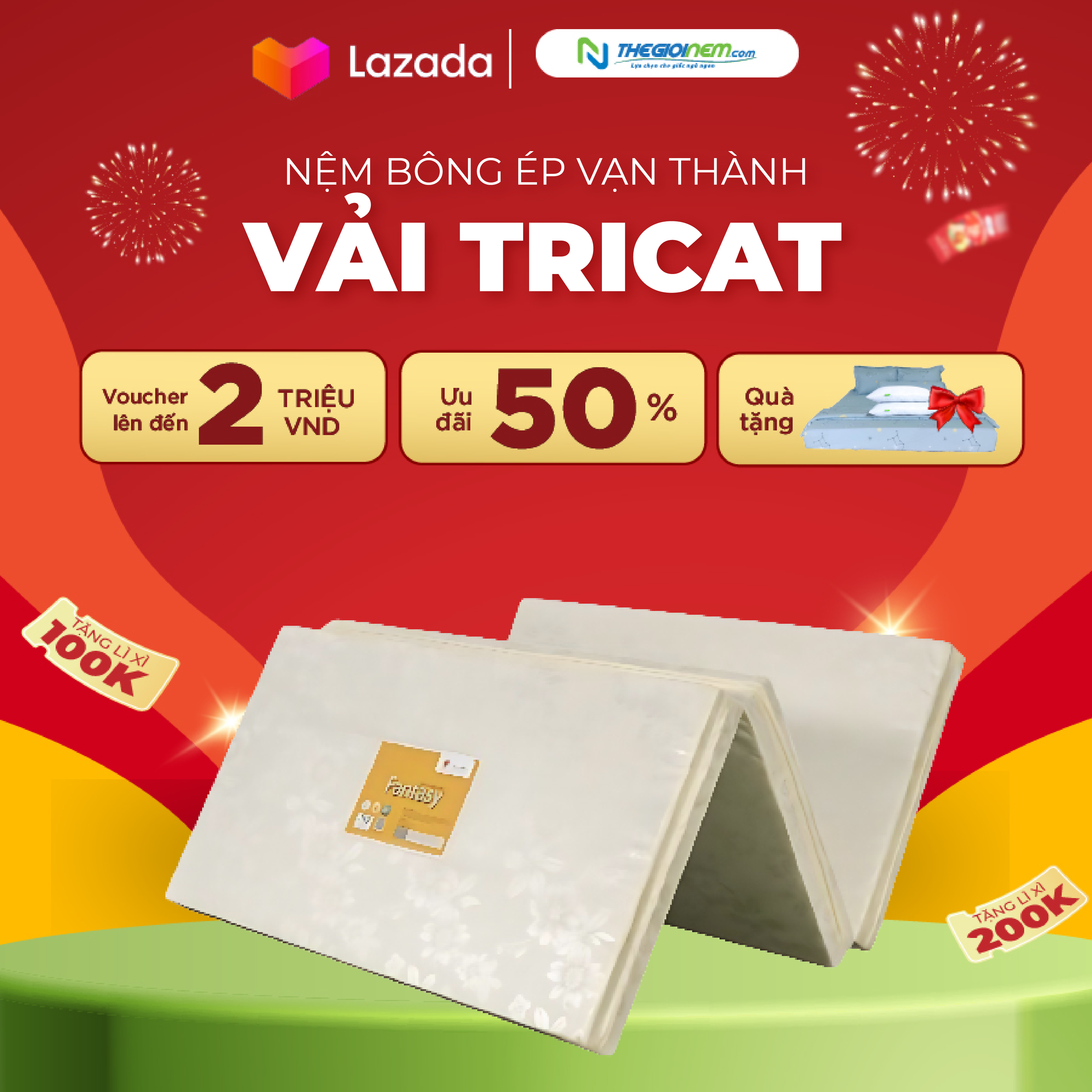 Nệm bông ép Vạn Thành 155 x 195 x 9cm