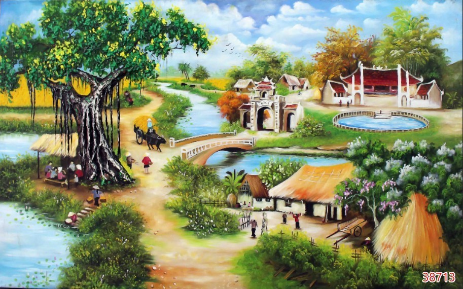 Tranh dán tường đồng quê việt nam trang trí nhà cửa phòng khách phòng ngủ chất liệu decal pp keo sẵn bóc dán PA