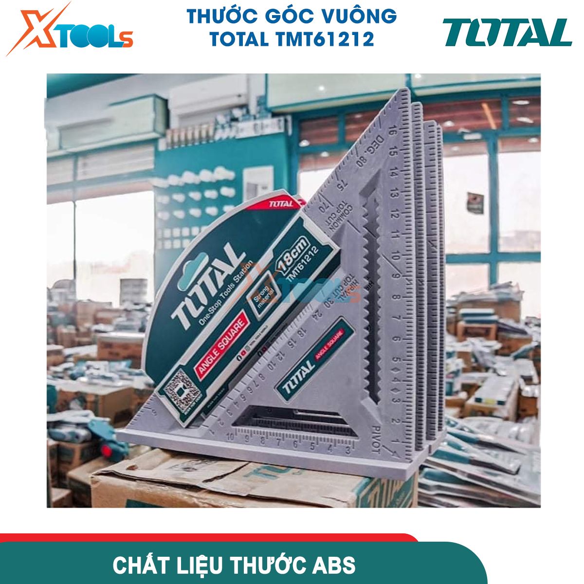 Thước eke vuông 180mm TOTAL TMT61212 nhựa ABS cứng chắc, hệ đo mét, cạnh góc vuông chia rõ dễ đọc XTOOLs