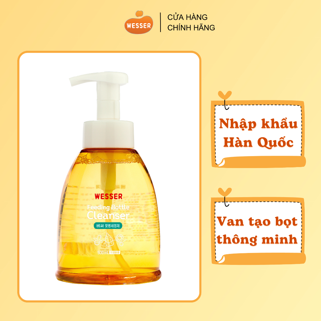 Combo of Wesser Bottle and Nipple Cleaner, 500ml Bottle and Bag, Made in Korea