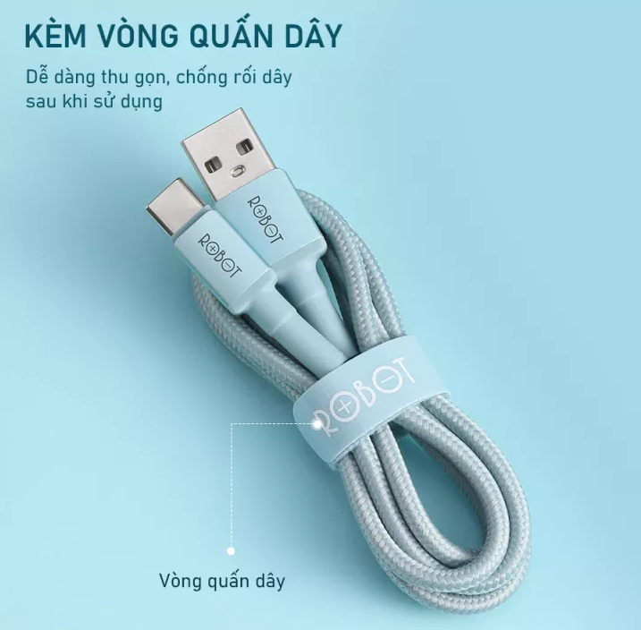 Cáp Sạc Lightning/ Type-C/ Micro ROBOT RSL100/ RSC100/ RSM100- Chiều Dài 1M - Cáp sạc iphone ipad samsung xiaomi oppo vivo huawei - Chất Liệu Dây Dù Chống Rối l HÀNG CHÍNH HÃNG