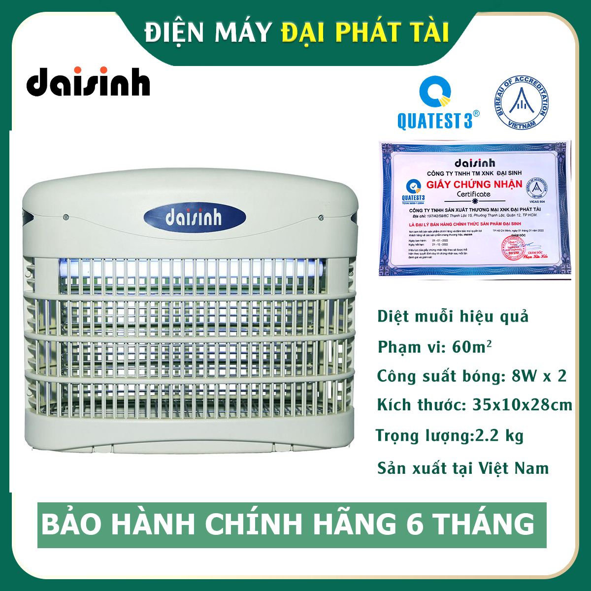 [HCM]Đèn Bắt muỗi và Diệt Côn Trùng Đại Sinh DS-D82 (trắng)