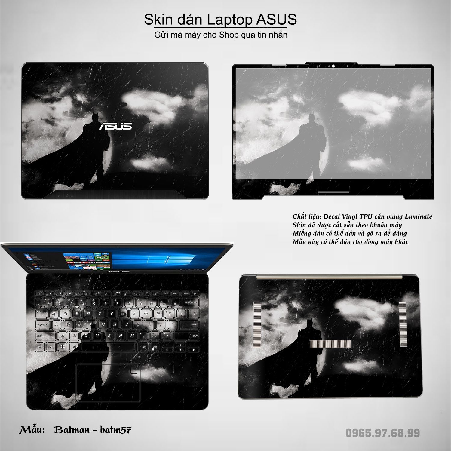 Decal Skin dán Laptop Asus mẫu Batman (inbox mã máy cho shop)