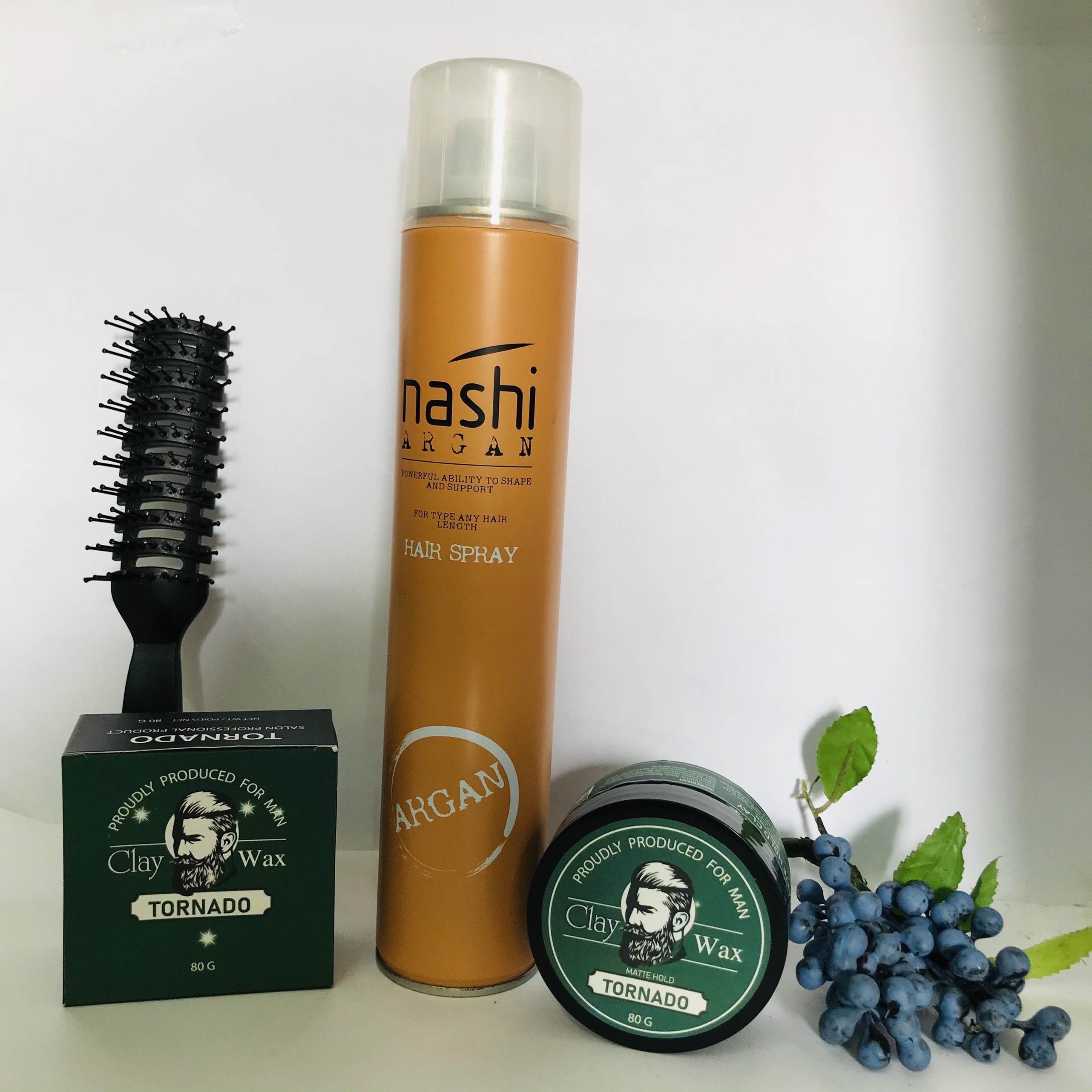 Combo Gôm Xịt Giữ Nếp Nashii  + Sáp Vuốt Tóc Nam TORNADO