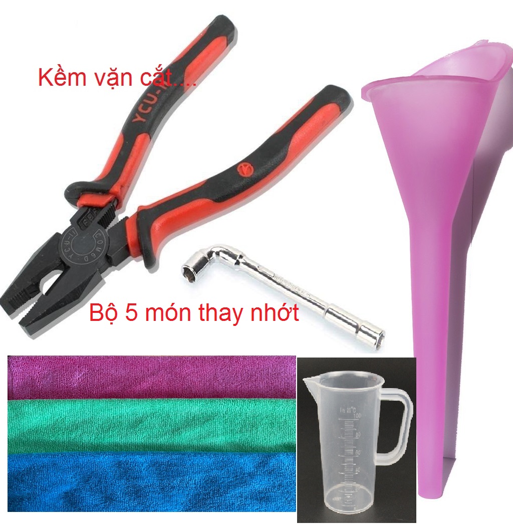 [DỤNG CỤ THAY NHỚT] CHỌN PHÂN LOẠI BỘ DỤNG CỤ THAY NHỚT CHO XE TAY GA và XE SỐ ĐẦU ỐC VẶN BẰNG ĐIẾU MỞ ỐC, KÌM MỞ NẮP NHỚT, CA ĐONG 100ML, PHỄU/QUOẶNG RÓT NHỚT VÀ KHĂN LAU