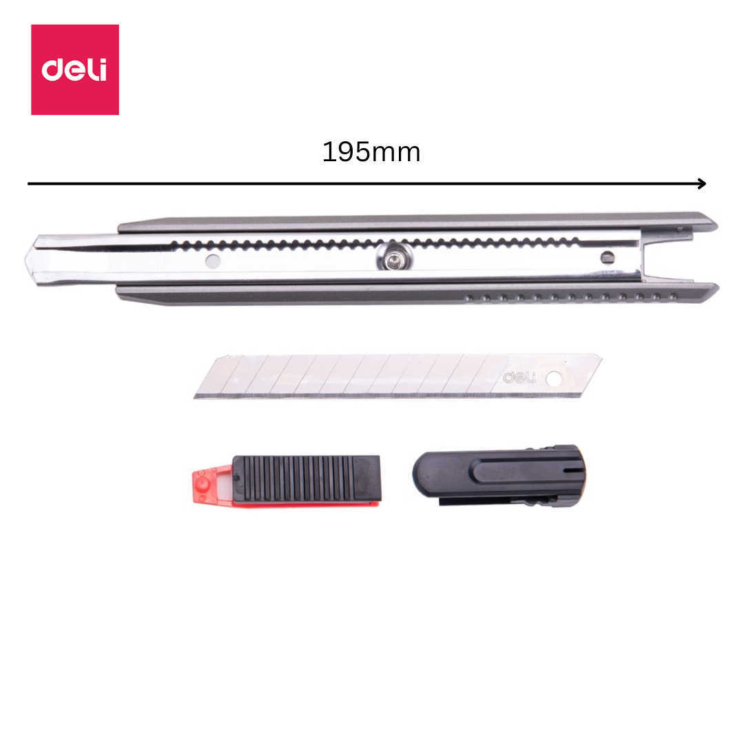 Dao rọc giấy deli tiện dụng - lưỡi sk5 sắc bén - vỏ bọc kim loại chắc chắn, an toàn - phù hợp cắt giấy, tài liệu - e2036