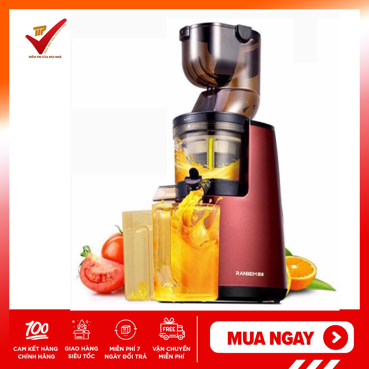 [BẢO HÀNH 12 THÁNG] MÁY ÉP HOA QUẢ TỐC ĐỘ CHẬM CAO CẤP RANBEM 615, Máy ép trái cây, máy ép chậm