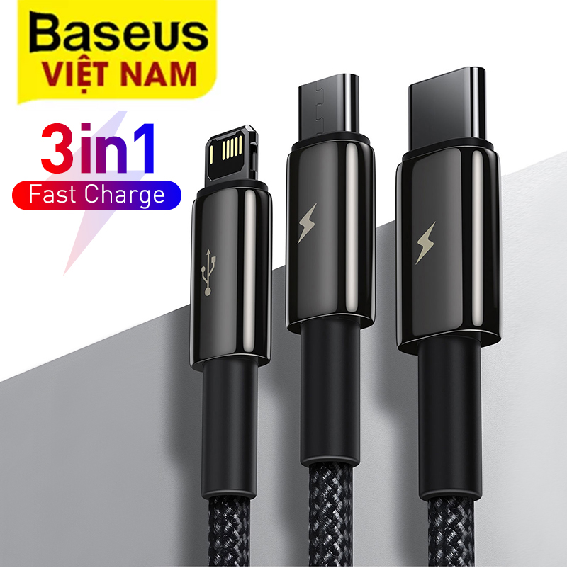 [BẢO HÀNH 12 THÁNG] Cáp sạc nhanh 3in1 USB type C-lightning-Micro BASEUS cho iPhone Samsung Micro USB Android Mobile Phone Cable/ Huawei Xiaomi USB C