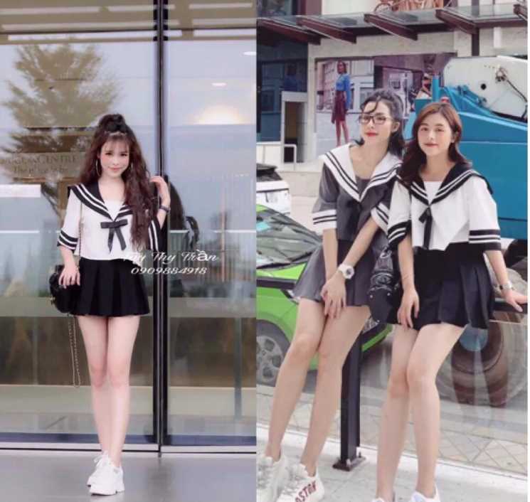 [HCM]Sét váy thủy thủ áo +chân váy có lót