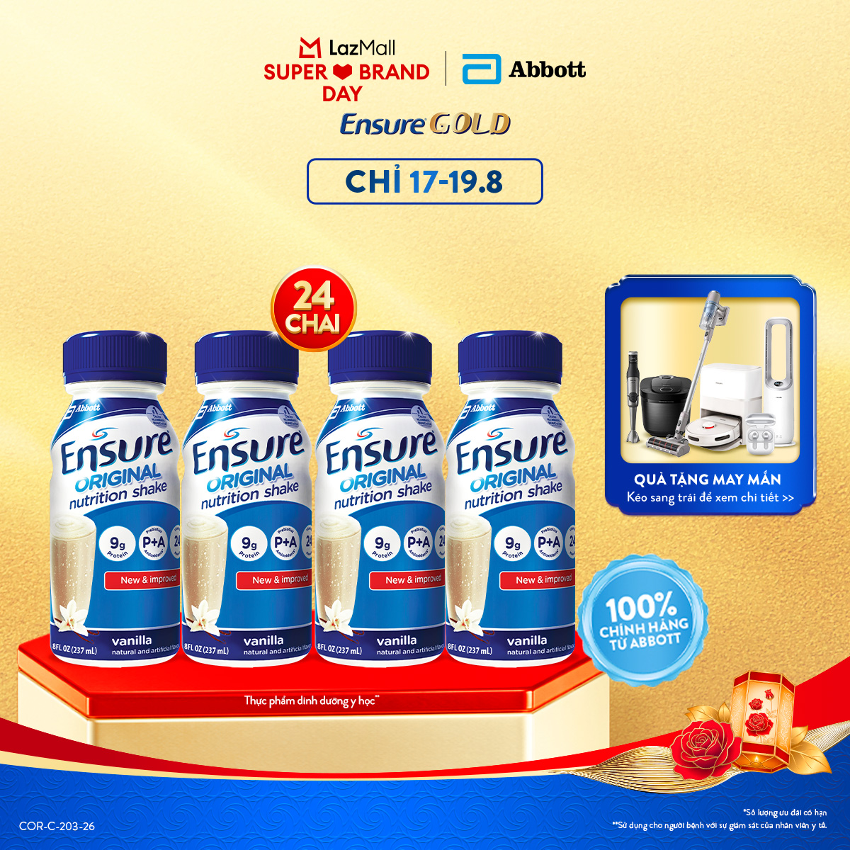 [CHỈ 17-19.8 GIÁ TỐT MUA NGAY-SLCH] Thùng 24 Chai Sữa Nước Ensure Abbott Hương Vani 237ml