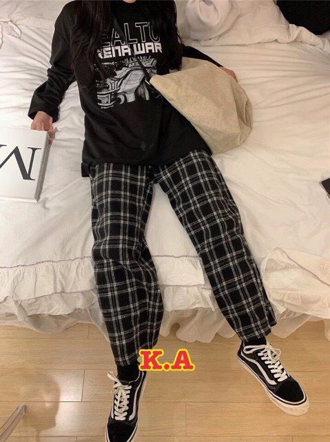 Quần ống rộng kẻ nhiều màu
