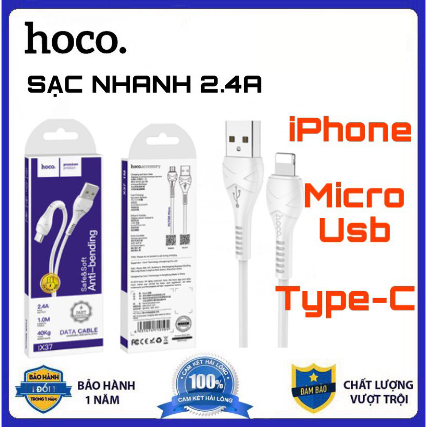Cáp Sạc Nhanh Hoco X37 bx51 bx54 ✓ Chân Lightning ✓ Type C ✓Micro USB