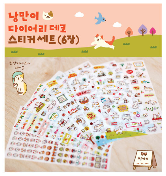 Set 6 Tờ Sticker Mèo Cute Trang Trí Sổ, Handmade