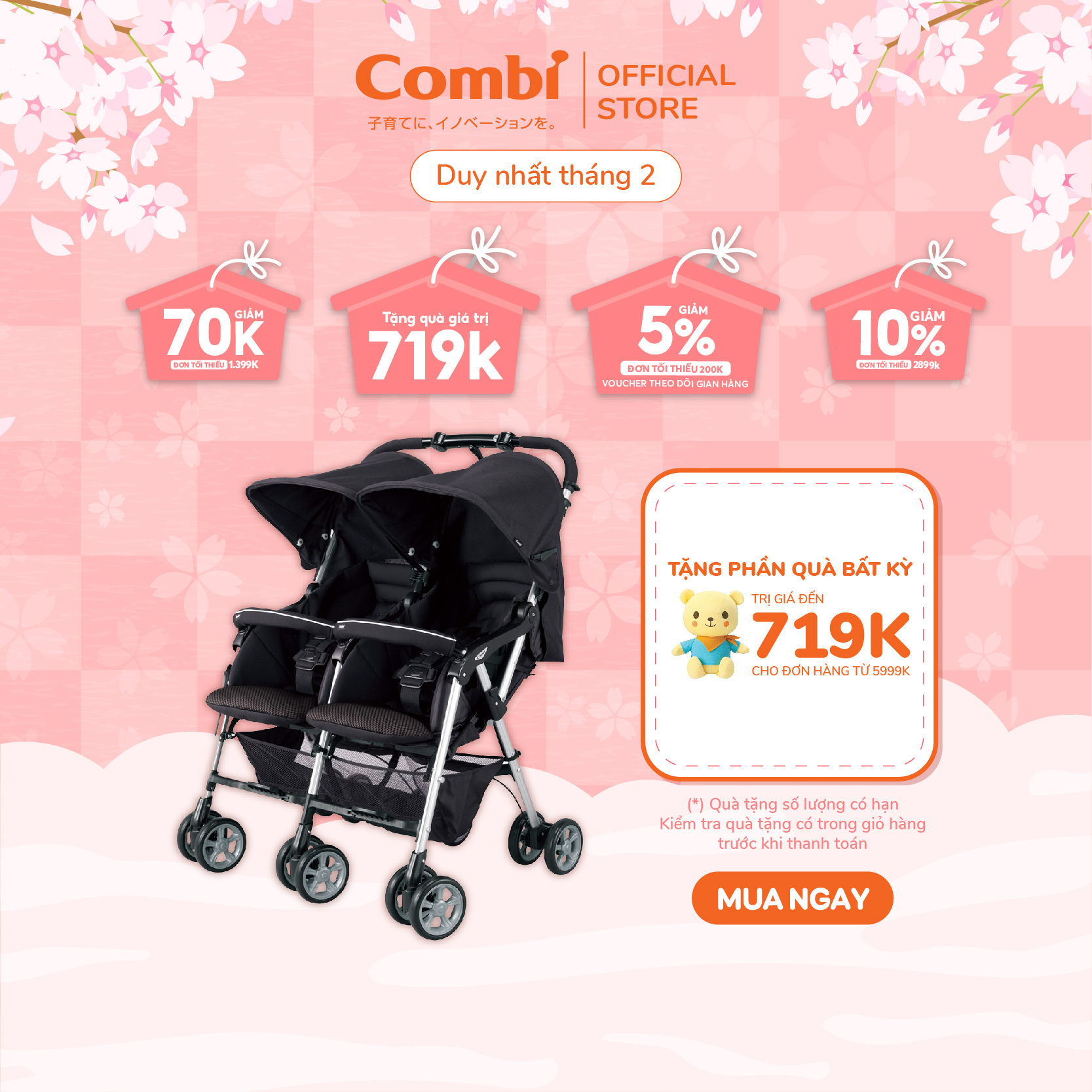 Xe đẩy đôi Combi Spazio Duo