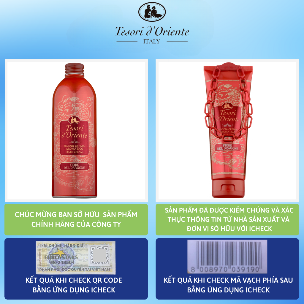 Sữa Tắm Tesori D'Oriente Thanh Long Chính Hãng ( Tuýp 250ml - Chai 500ml kèm vòi nhập khẩu trực tiếp từ Ý )