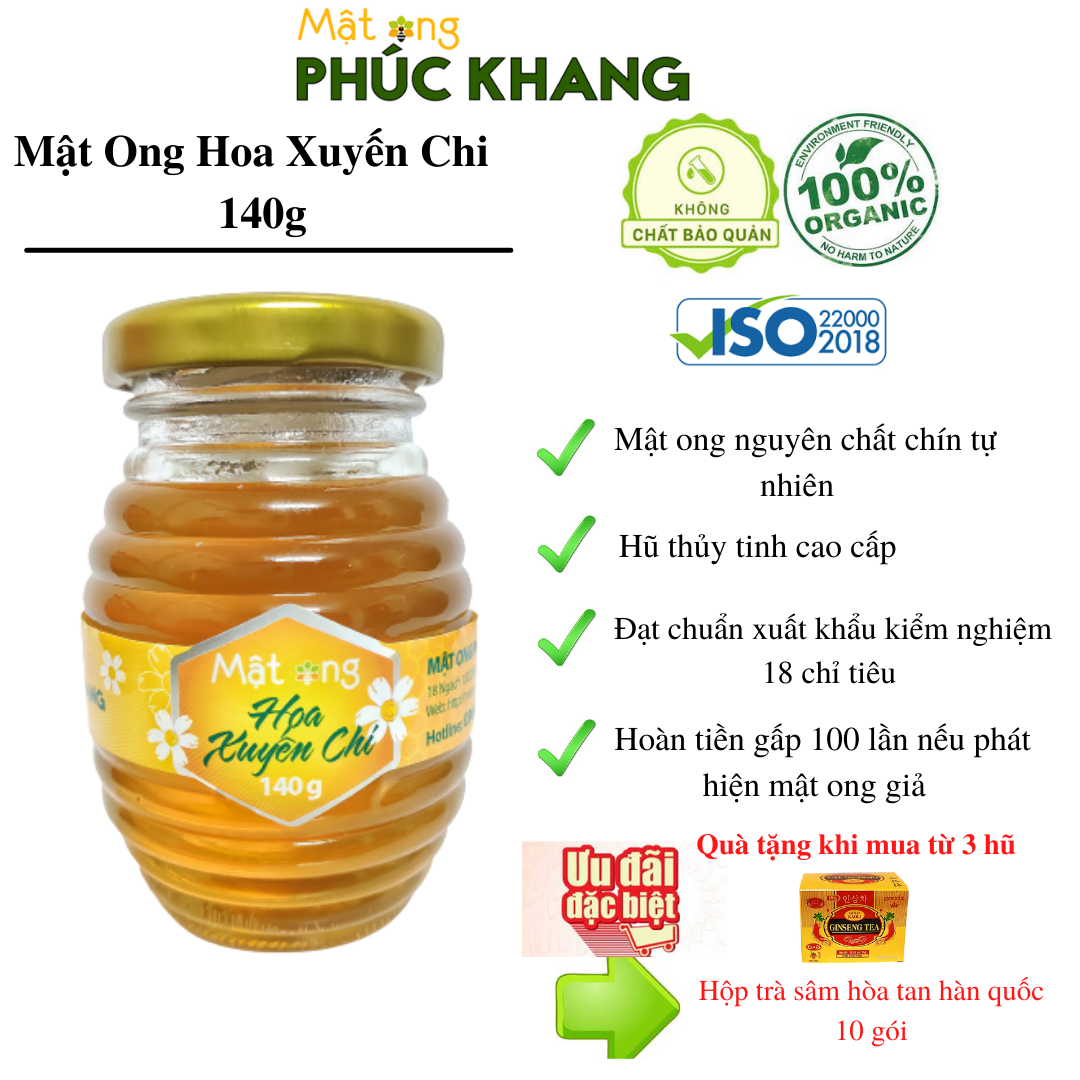 Mật ong nguyên chất cao cấp Hoa Xuyến Chi Phúc Khang 140g - ISO 22000-2018