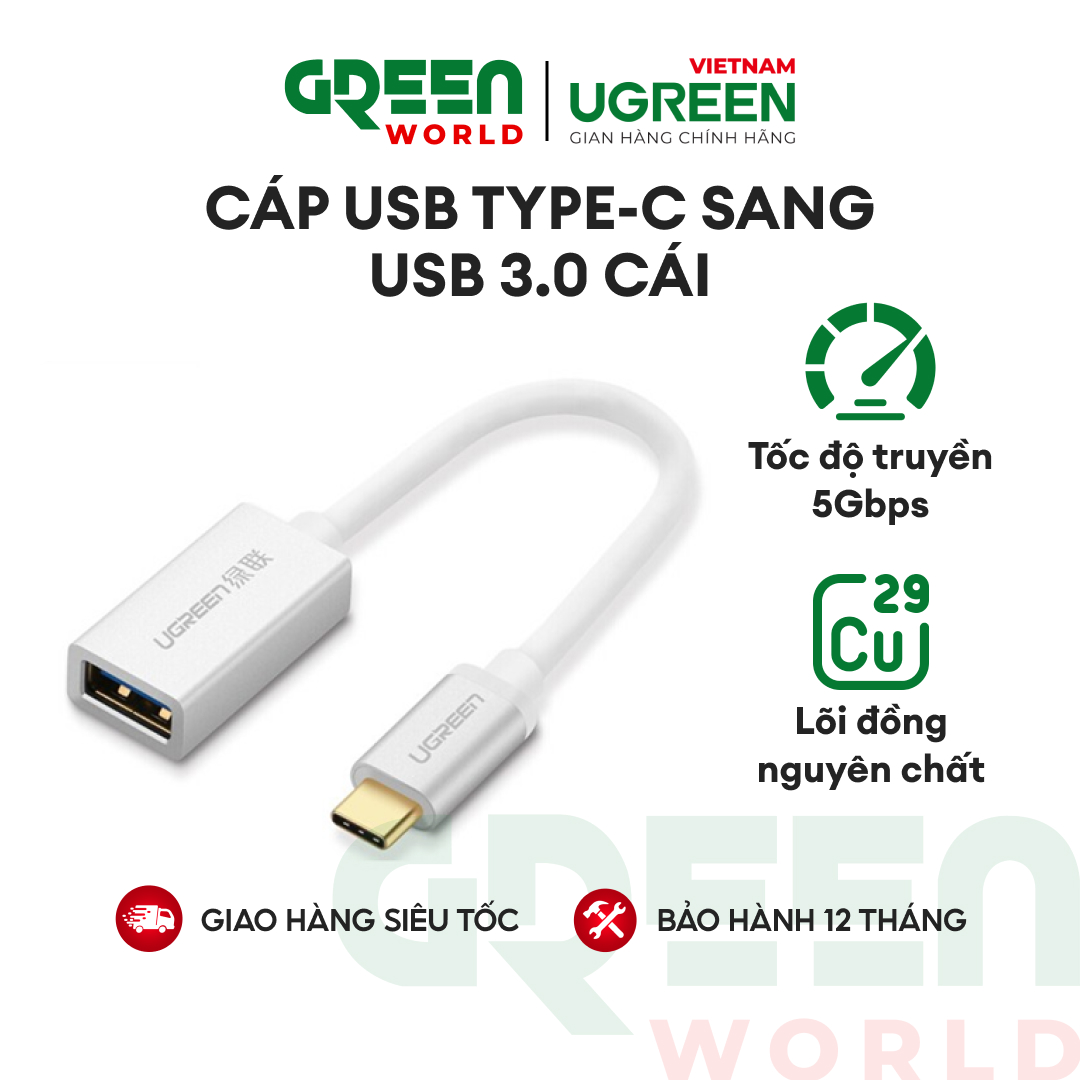 Dây cáp OTG USB type C sang USB 3.0 dài 15CM UGREEN US203