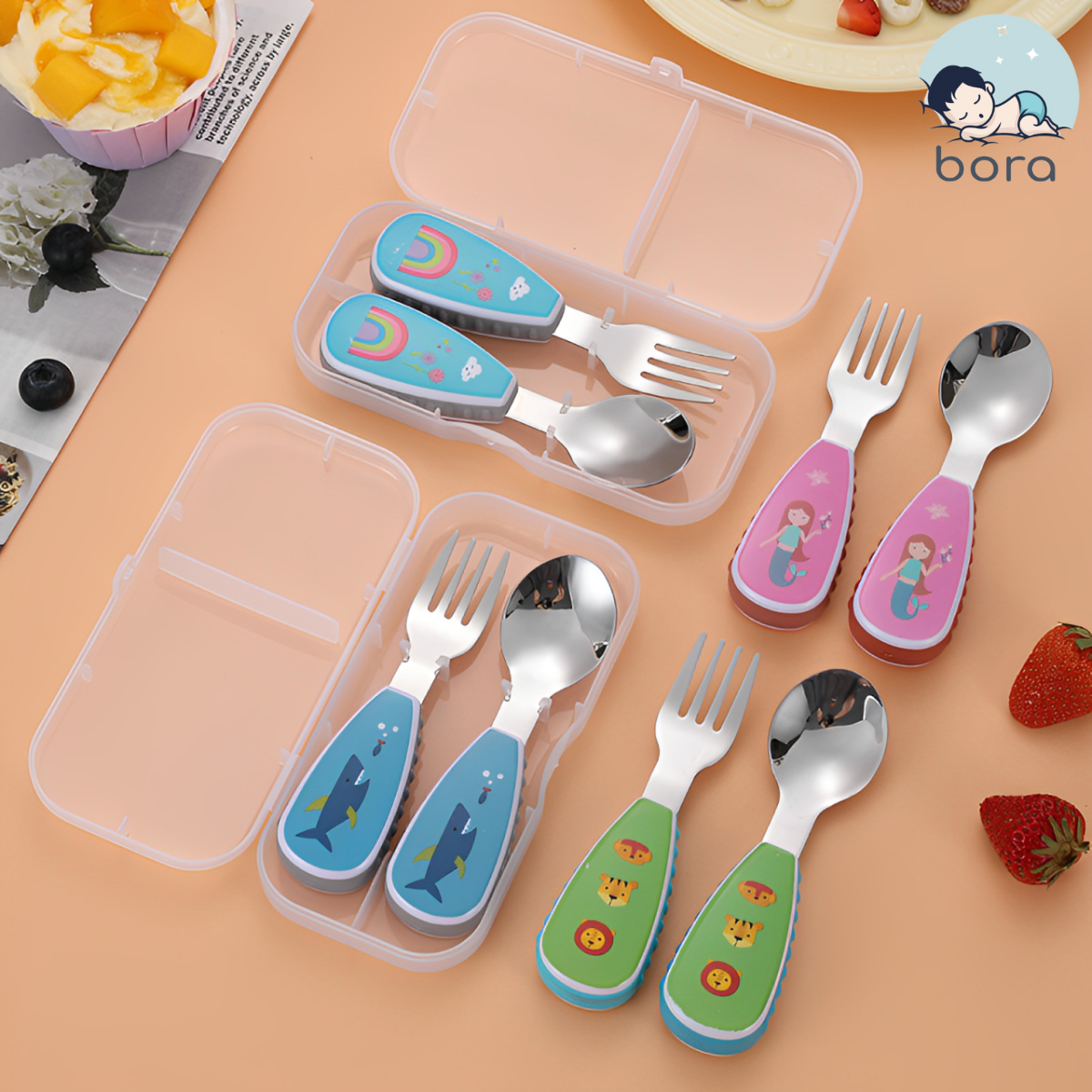 Thìa dĩa tập xúc cho bé inox cao cấp