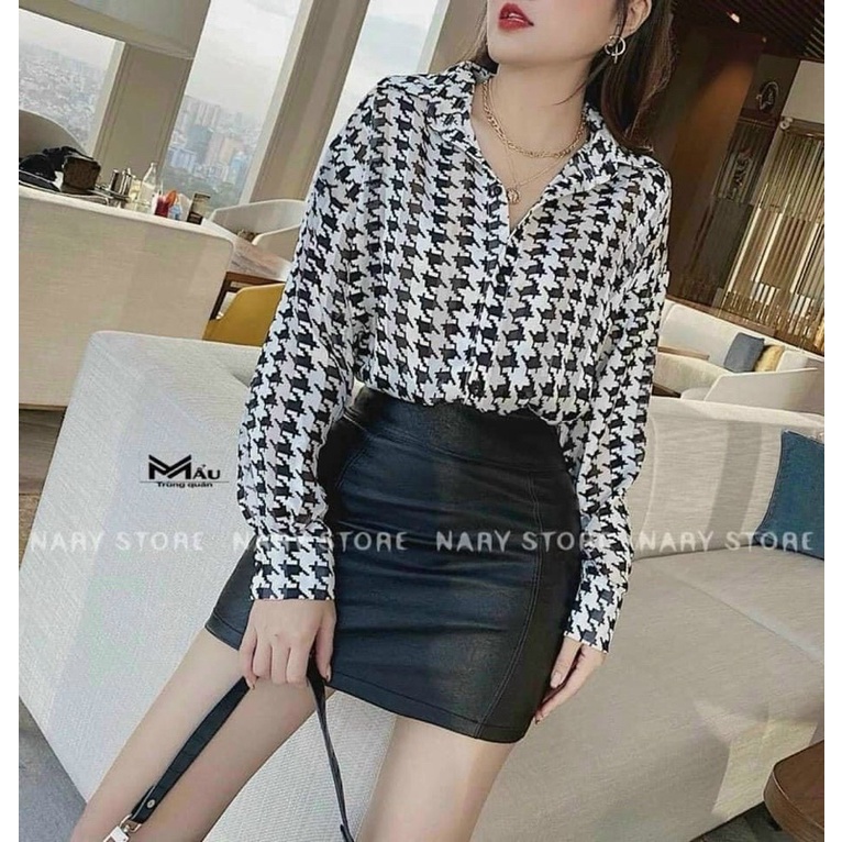 Áo sơ mi kẻ zic zăc form thụng