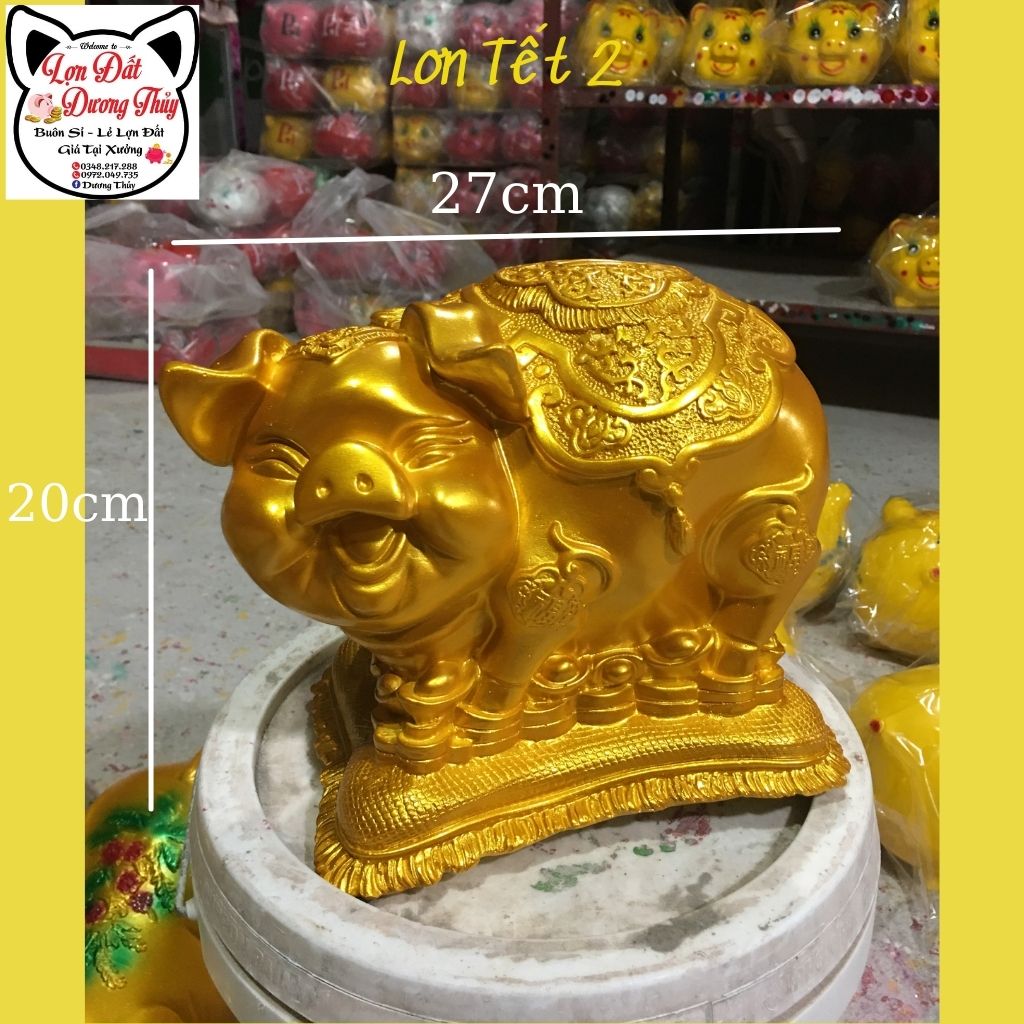 Lợn đất Tết / lợn đất tiết kiệm bệ vàng [Ảnh thật]/ Heo đất