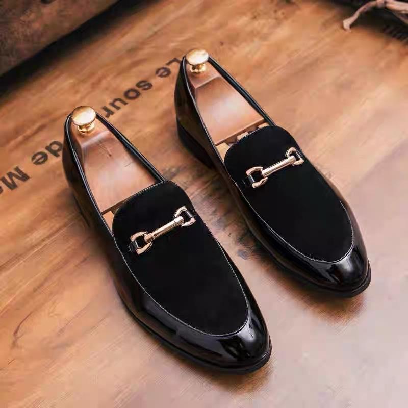 Giầy lười xích bóng pha da lộn nam